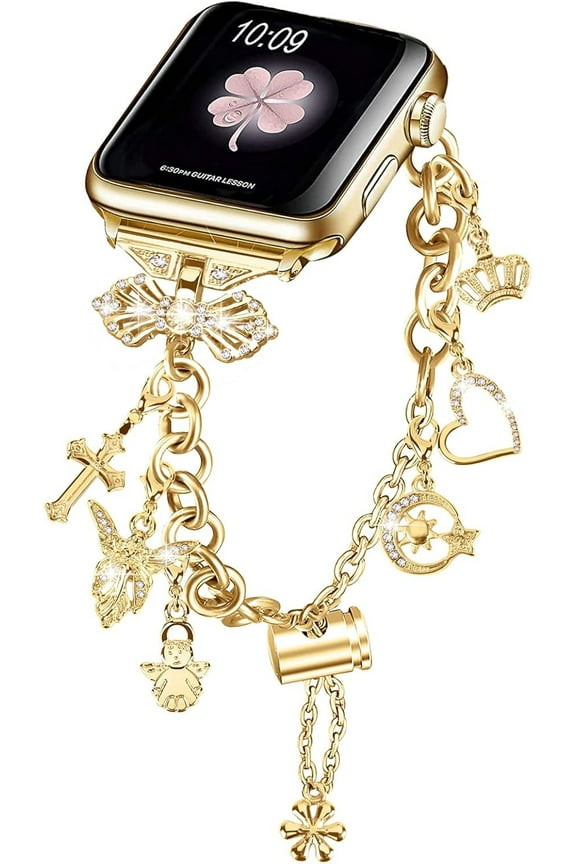 Compatible with Apple Watch Ultra Band 38mm 40mm 41mm Series 9 8 7 6 5 4 3 2 1 Smartwatch wistband Bracelet Strap Interchangeable Charms Dressy Bracelet for Women Gold