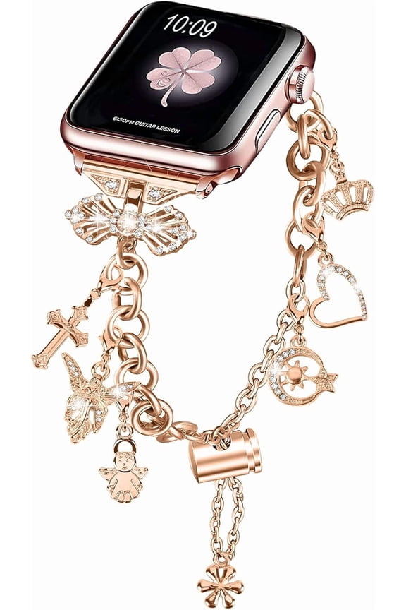 Compatible with Apple Watch Ultra Band 38mm 40mm 41mm Series 9 8 7 6 5 4 3 2 1 Smartwatch wistband Bracelet Strap Interchangeable Charms Dressy Bracelet for Women Rose Gold
