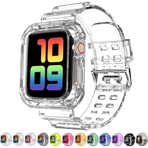 KOMI Compatible for Clear Apple Watch Band 41mm 40mm 38mm 42mm 44m 45mm 49mm with Case, Women Glitter Bling Sport Strap for iWatch Band Ultra 2/1 Series 9 8 7 6/SE 5 4 3 2 1, Clear