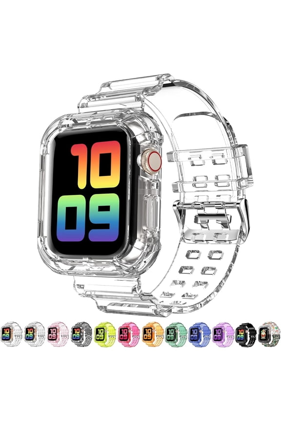 Compatible for Clear Apple Watch Band 41mm 40mm 38mm 42mm 44m 45mm 49mm with Case, Women Glitter Bling Sport Strap for iWatch Band Ultra 2/1 Series 9 8 7 6/SE 5 4 3 2 1, Clear