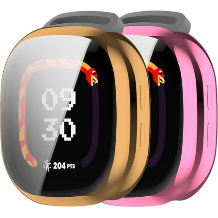 KOMI Compatible with Fitbit Ace LTE Case Cover, All-Around Soft TPU Cover with Screen Protector Protective Cover for Fitbit Ace LTE Accessories (Pink+Gold)
