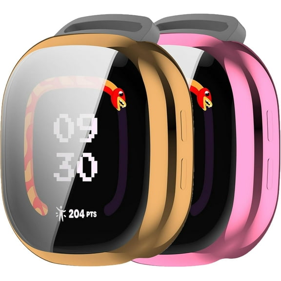 KOMI Compatible with Fitbit Ace LTE Case Cover, All-Around Soft TPU Cover with Screen Protector Protective Cover for Fitbit Ace LTE Accessories (Pink+Gold)