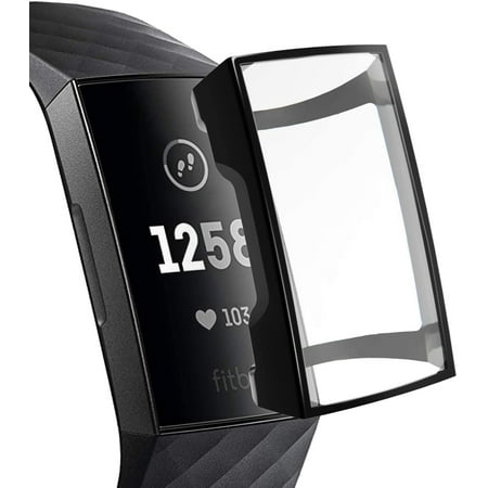 KOMI Compatible with Fitbit Charge 4 3 Screen Protector - TPU Clear Shockproof Full-Around Protective Case Compatible with Fitbit Charge 4 3 and Fitbit Charge 3 SE, Black