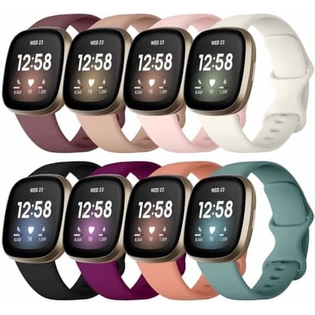KOMI Compatible with Fitbit Versa 3,Fitbit Versa 4 Bands for Women, 8 Pack Soft Waterproof Sport Replacement Wristbands for Fitbit Sense/Fitbit Sense 2/Versa 3 4 Smart Watch, Small