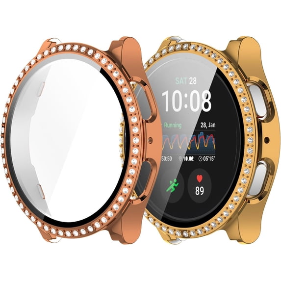 KOMI Compatible with Galaxy Watch 7 40mm 44mm Screen Protector Case Tempered Glass Bling Diamond Cases Women Girls Crystal Shining Rhinestone Cases Smartwatch Accessories Case (Gold&Rose Gold, 40mm)