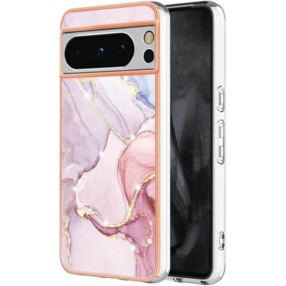 KOMI Compatible with Google Pixel 8 Pro Case, Pixel 8 Pro Case Ultra Slim Marble Luxury for Women Glossy Rubber Durable Shockproof Protective Phone Case for Google Pixel 8 Pro Marble Rose Gold