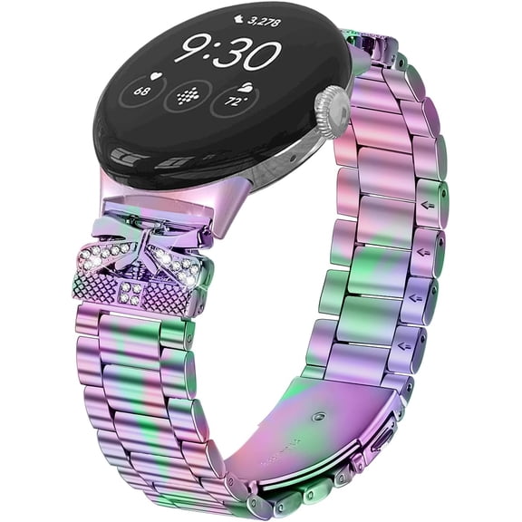 KOMI Compatible with Google Pixel Watch 3 41mm/Pixel Watch 2 / Pixel Watch Band for Women, Metal Dressy Bracelet Bling Crystal Diamond Replacement Strap Colorful