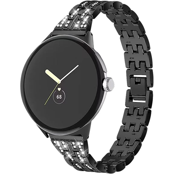 KOMI Compatible With Google Pixel Watch 3 41mm/Watch 2/Pixel Watch Band Women Bling Diamond Metal Strap Girls Dressy Crystal Strap Band For Google Pixel Watch 2/Pixel Smartwatch Accessories Black
