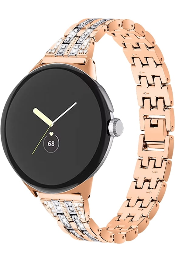 Compatible With Google Pixel Watch 3 41mm/Watch 2/Pixel Watch Band Women Bling Diamond Metal Strap Girls Dressy Crystal Strap Band For Google Pixel Watch 2/Pixel Smartwatch Accessories Rose Gold