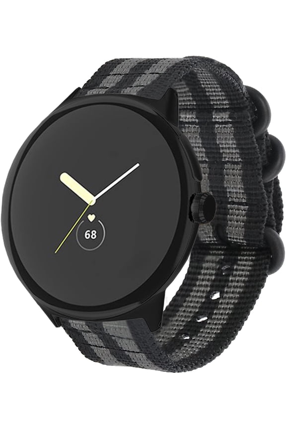 Compatible with Google Pixel Watch Bands Women Men, Woven Bands Fabric Breathable Canvas Replacement Bands Wristbands Accessory Straps Bracelet Fit for Google Pixel Watch Black Gray