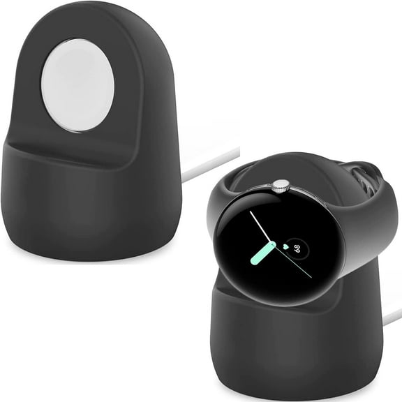 KOMI Compatible with Google Pixel Watch Charger Stand, Non-Slip Silicone Charging Stand for Pixel Watch, Charger Base Holder with Cable Management Slot for Pixel Watch 2022 (Black)