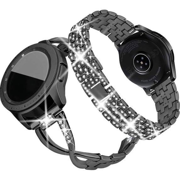 KOMI Compatible for Samsung Galaxy 7 6 5 4 40mm 44mm /Galaxy Watch FE 2024/Galaxy 3 41mm/Galaxy Watch 42mm/Active 2 Watch Band, 2 Pack 20mm Women Jewelry Bling Metal Strap Black