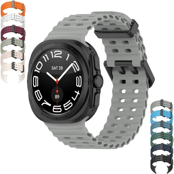 KOMI Compatible with Samsung Galaxy Watch 7 Ultra 47mm Band (2024), Adjustable Soft Breathable Silicone Strap Wristbands for Samsung Galaxy Watch 7 Ultra Men Women Brown Grey