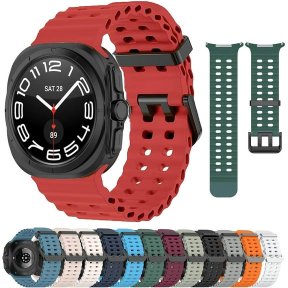 KOMI Compatible with Samsung Galaxy Watch 7 Ultra 47mm Band (2024), Adjustable Soft Breathable Silicone Strap Wristbands for Samsung Galaxy Watch 7 Ultra Men Women Red