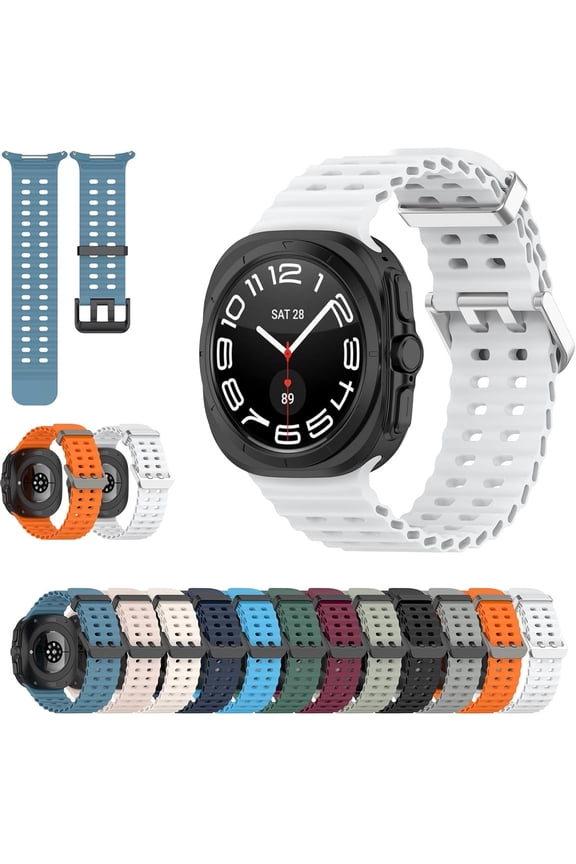 Compatible with Samsung Galaxy Watch 7 Ultra 47mm Band (2025), Adjustable Soft Sport Silicone Breathable Strap Wristbands for Samsung Galaxy Watch 7 Ultra Men Women White
