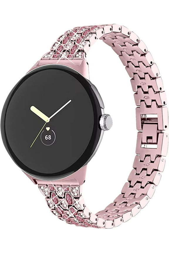 Compatible With Google Pixel Watch 3 41mm/2 Band - Women's Bling Diamond Metal Strap, Girls Dressy Crystal Accessory for Pixel Smartwatch Pink