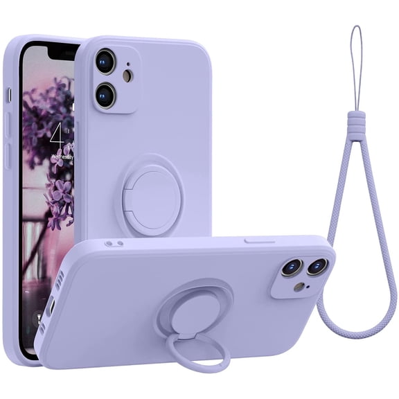 KOMI Compatible with iPhone 12 Mini Case, Silicone with 360°Ring Kickstand Holder (Support Magnetic Car Mount) Soft Silk Microfiber Cloth Designed for iPhone 12 Mini 5.4 inch 2020 Clove Purple