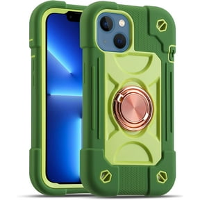 KOMI Compatible with iPhone 14 Case/iPhone 13 Case 6.1 Inch with Built-in 360°Rotating Ring Stand, Military Grade Drop Protection Full Body Rugged Heavy Duty Protective Cover Avocado