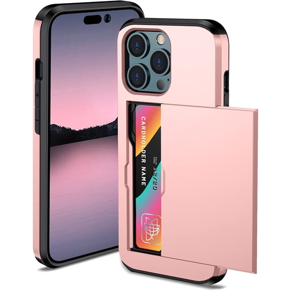 KOMI Compatible with iPhone 15 Pro Max Wallet Case with Credit Card Holder Hidden Card Slot Slim Shockproof Protective Hard Cover for Women Man, Rose Gold