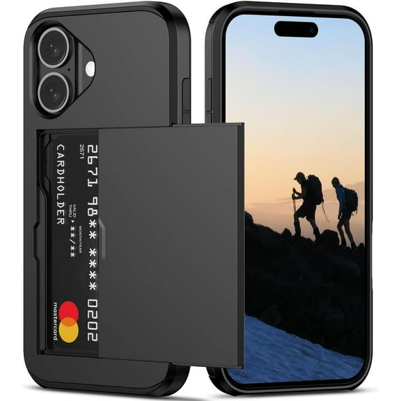 KOMI Compatible with iPhone 16 Pro Case with Card Holder[Store 5 Cards] Dual Layer Heavy Duty Shockproof Wallet Case with Hidden Card Slot Large Storage Cover for Men&Women 6.3'' Black