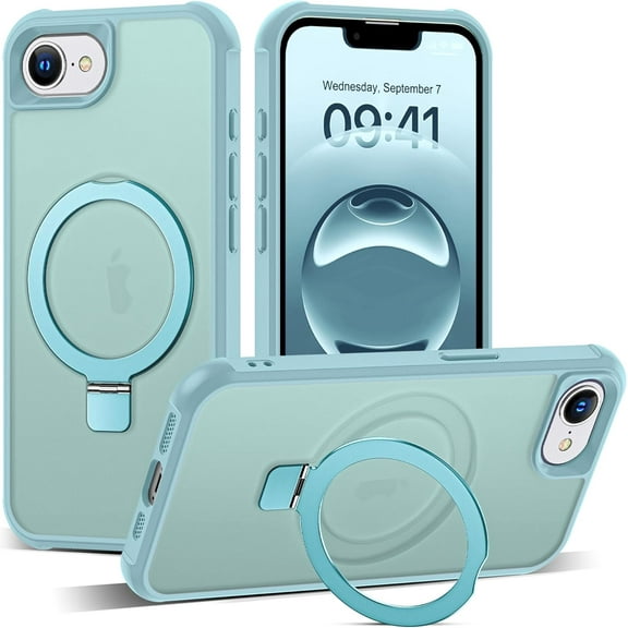 KOMI Compatible with iPhone 16E Case with Invisible Magnetic O-Ring Stand Military-Grade Phone Case for iPhone 16E 6.1" 2025 [Compatible with Mag-Safe][Great Grip Feeling], Blue