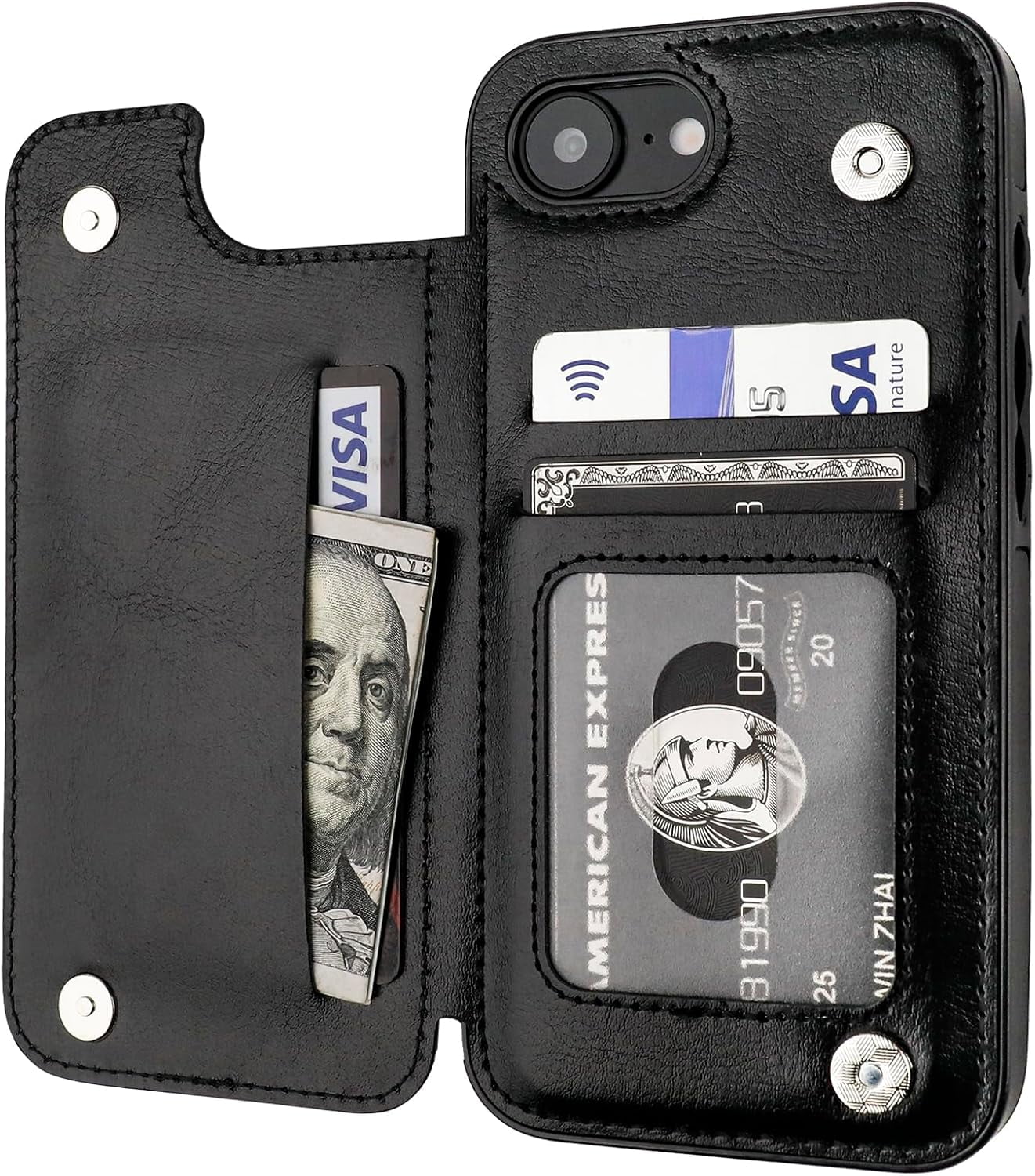 KOMI Compatible with iPhone 16e Wallet Case with Card Holder, PU Leather  Kickstand Card Slots Case, Double Magnetic Clasp and Durable Shockproof  Cover 6.1 Inch (Black) - Walmart.com