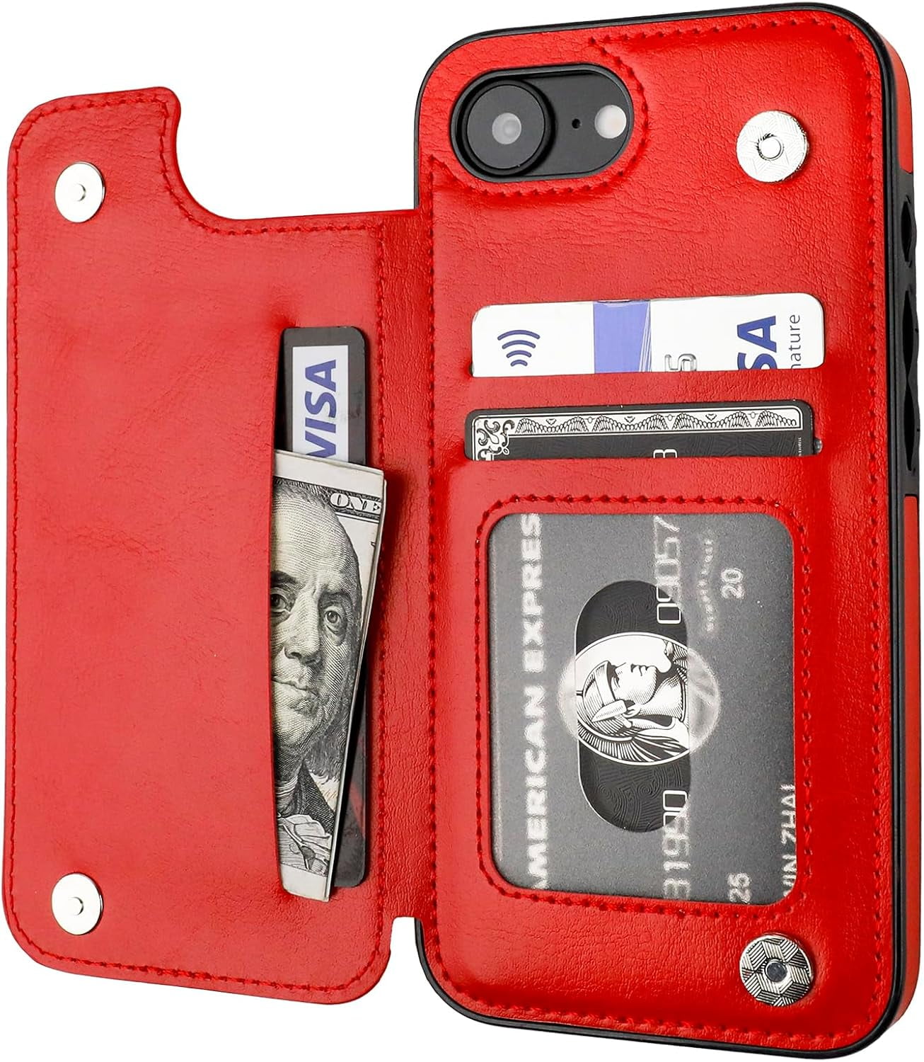 KOMI Compatible with iPhone 16e Wallet Case with Card Holder, PU Leather  Kickstand Card Slots Case, Double Magnetic Clasp and Durable Shockproof  Cover 6.1 Inch (Black) - Walmart.com