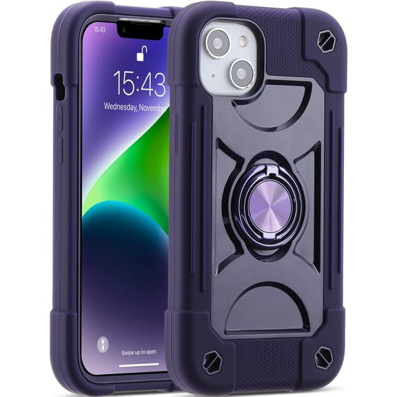 KOMI CompatibleiPhone 16 Pro Max Case 6.9 Inch with Built-in 360°Rotating Ring Stand, Military Grade Drop Protection Full Body Rugged Heavy Duty Protective Cover Deep Purple