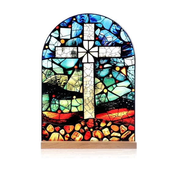 KOMI Cross Stand Catholic Ornament Statue Acrylic Desk Sign Tabletop Decor Home Altar Decor Christian Gifts