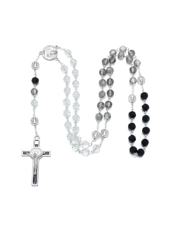 8mm Crystal Rosary Beads Catholic Necklace for Women With St Benedict First Communion Confirmation Christian Gifts