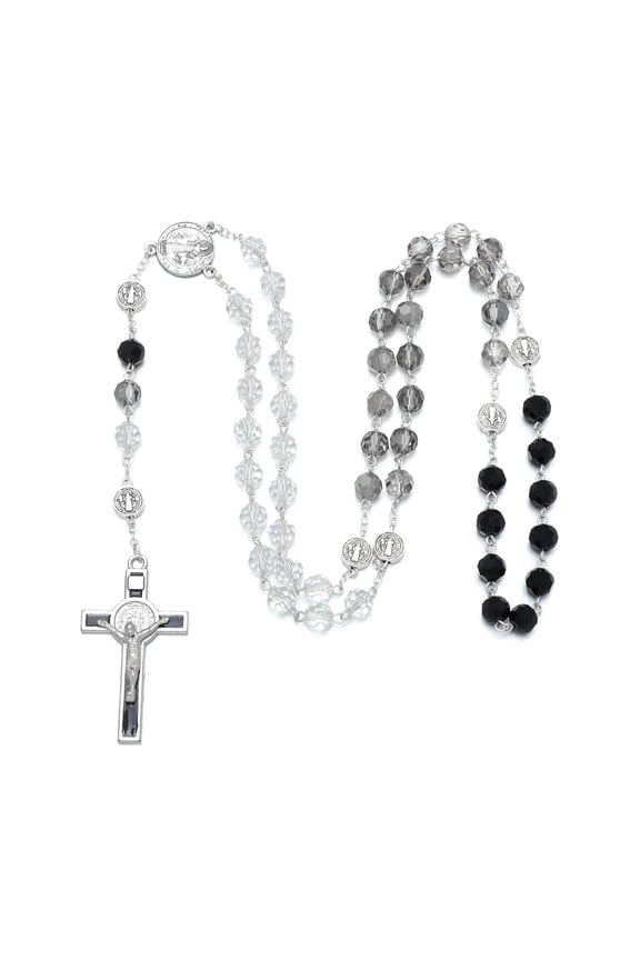 8mm Crystal Rosary Beads Catholic Necklace for Women With St Benedict First Communion Confirmation Christian Gifts