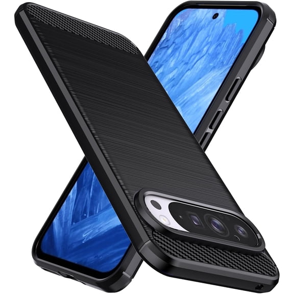 KOMI Designed for Google Pixel 9/Pixel 9 Pro Case, Flexible TPU [Brushed Texture] [Anti-Slip] Shockproof Military Protection Bumper Phone Case, Slim Case Cover for Pixel 9, Black