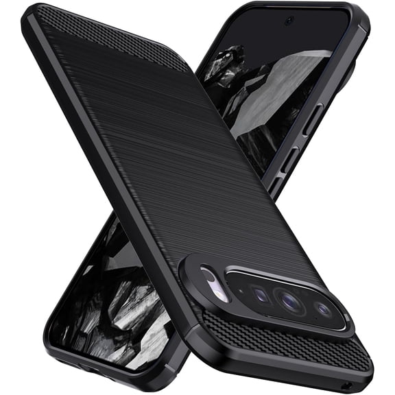 KOMI Designed for Google Pixel 9/Pixel 9 Pro Case, Flexible TPU [Brushed Texture] [Anti-Slip] Shockproof Military Protection Bumper Phone Case, Slim Case Cover for Pixel 9, Black
