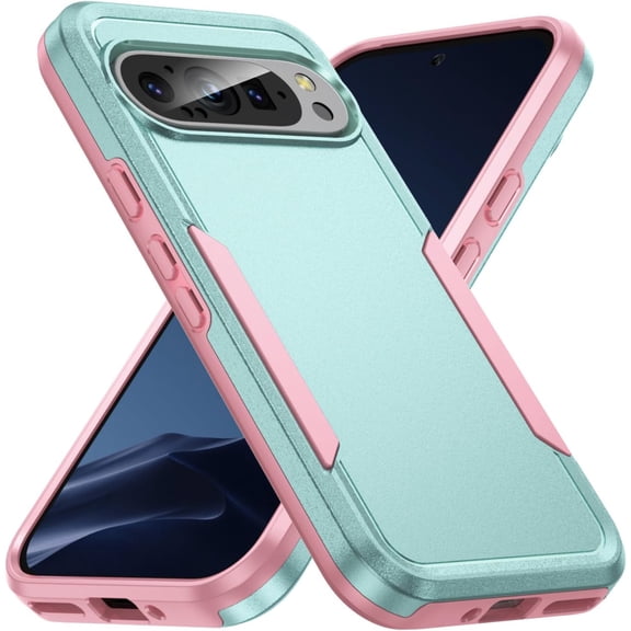 KOMI Designed for Google Pixel 9 Pro, Military Grade Drop-Proof Shockproof Anti-Scratch Case,Slim Fit Strong and Durable Phone Protection Cover for Google Pixel 9 Pro, Green+Pink
