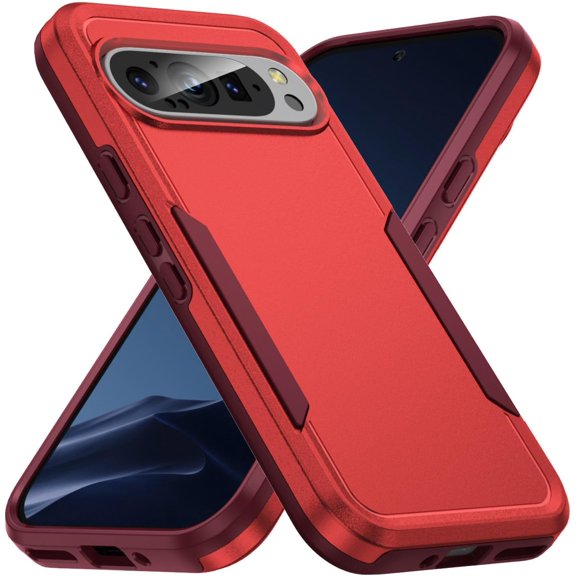 KOMI Designed for Google Pixel 9 Pro, Military Grade Drop-Proof Shockproof Anti-Scratch Case,Slim Fit Strong and Durable Phone Protection Cover for Google Pixel 9 Pro, Red+Rose