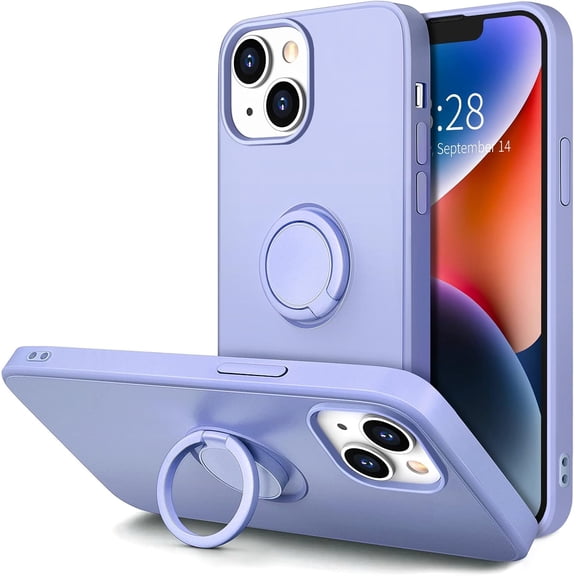 KOMI Designed for iPhone 14 Case with Ring Stand [360° Rotatable Ring Holder Magnetic Kickstand] [Soft Microfiber Lining] Shockproof Rubber Protective Phone Cases Cover for Women Men Light Purple