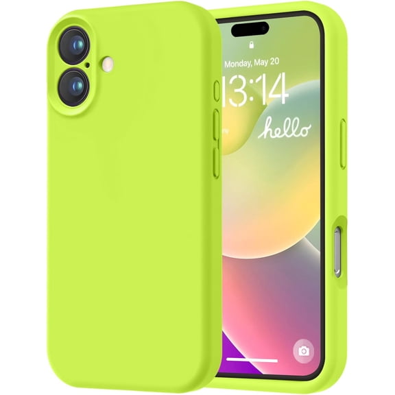 KOMI Designed for iPhone 16 Plus Case, Premium Silicone with [Soft Anti-Scratch Microfiber Lining] Shockproof Protective Phone Case for Men Women Girls 6.7", Fluorescent Green