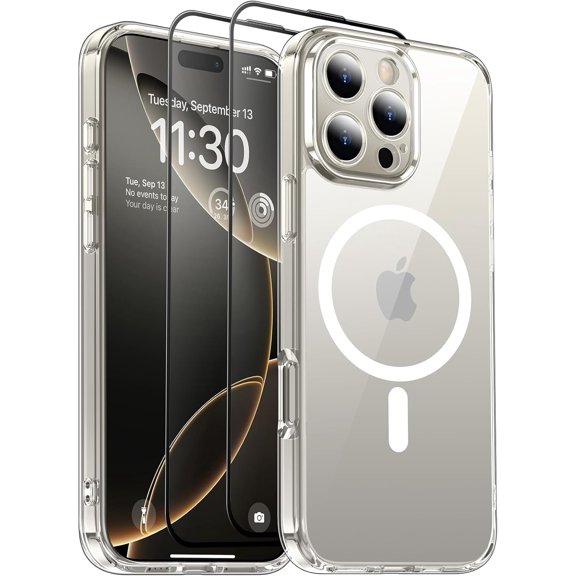 KOMI Designed for iPhone 16 Pro Case, Magnetic Translucent [2+Full Coverage Tempered Glass Screen Protector] [Full Camera Protection] Anti-Fingerprint Anti-Scratch for iPhone 16 Pro 6.3”, Clear