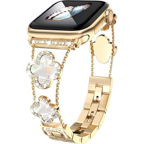 KOMI Diamond Metal Band Adds Sparkle to Your Watch - Compatible with Apple Watch Series 8/7/6/5/4/3/2/1Se/Ultra - Clover Is Simple and Stylish, Fits Women's Sizes 38mm 40mm 41mm 42mm 44mm 45mm 49mm