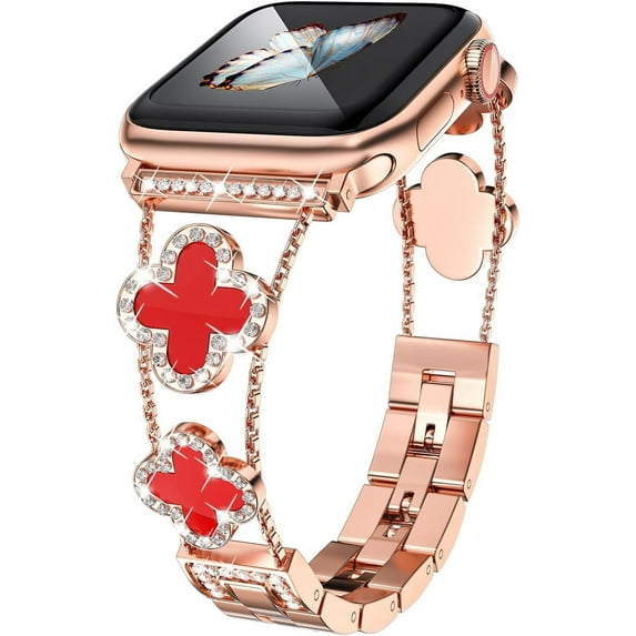 KOMI Diamond Metal Bands Add Sparkle to Your Watch For Apple Watch Series 10/9/8/7/6/5/4/3/2/1SE/Ultra Clover Simple and Stylish Compatible with 38mm40mm41mm42mm44mm45mm 46mm49mm Women's Wear