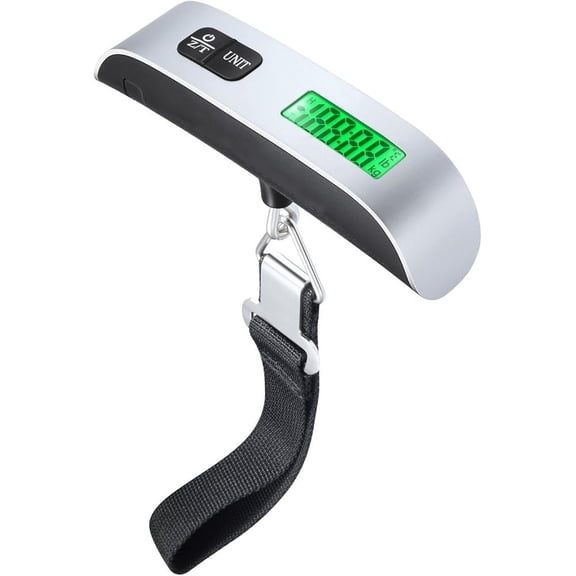 KOMI Digital Luggage Scale, LCD Display Backlight Temperature Baggage Scale with 110lbs Capacity, Portable Stainless Steel Hanging Luggage Weight Scale with Tare Function for Travelers - Silver