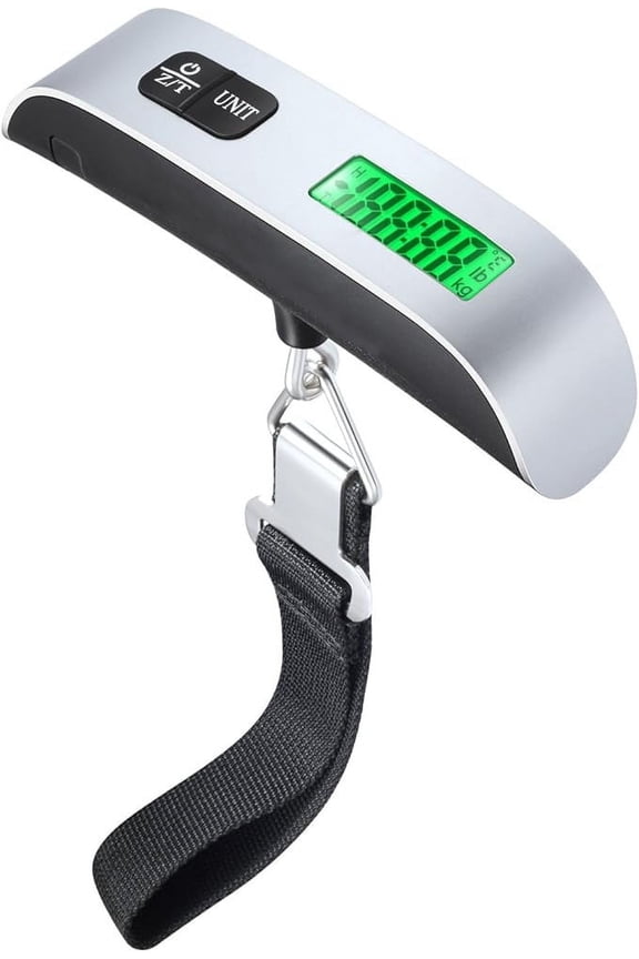 Digital Luggage Scale, LCD Display Backlight Temperature Baggage Scale with 110lbs Capacity, Portable Stainless Steel Hanging Luggage Weight Scale with Tare Function for Travelers - Silver