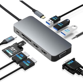 KOMI Docking Station Dual Monitor, USB C to Dual HDMI Adapter, USB C Docking Station Dual Monitor, Adapter, USB C Hub 10 in 1 Docking Station 3 Monitors with HDMI/VGA/PD/USB/SD/TF/3.5mm A