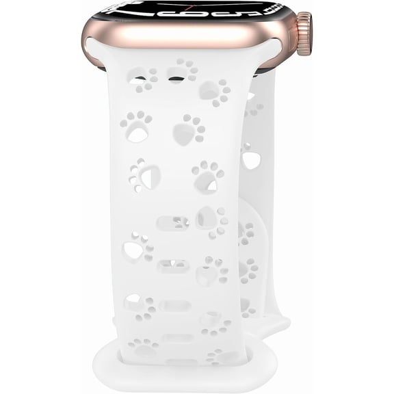 KOMI Dog Paw Watch Band Compatible with Apple Watch Band 38mm 40mm 44mm 42mm 45mm 41mm 49mm for Women, Slim Lace Silicone Hollow Out Wristbands for iwatch Series 9/8/7/6/5/4/3/2/1/SE White