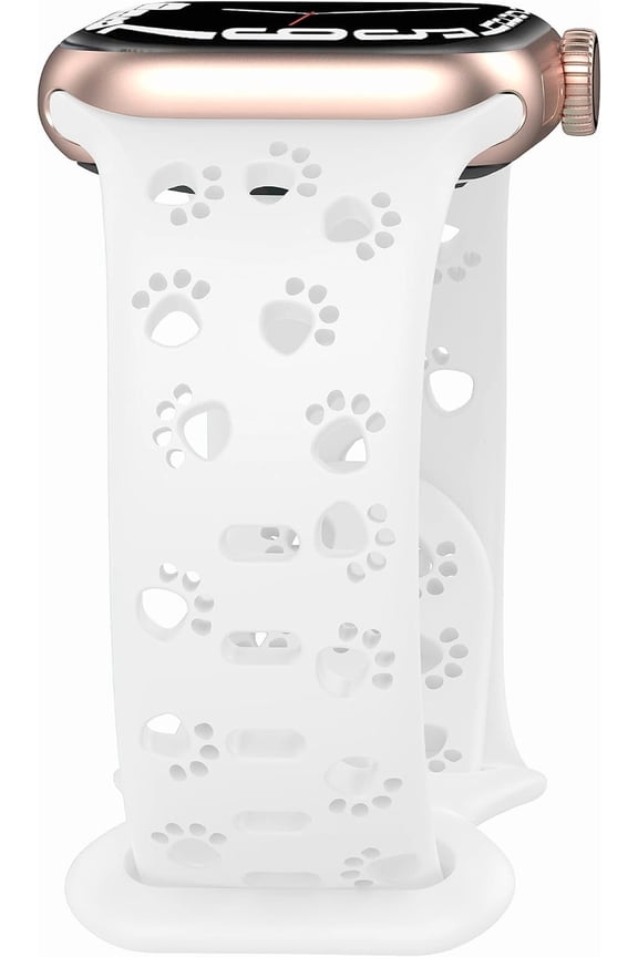 Dog Paw Watch Band Compatible with Apple Watch Band 38mm 40mm 44mm 42mm 45mm 41mm 49mm for Women, Slim Lace Silicone Hollow Out Wristbands for iwatch Series 9/8/7/6/5/4/3/2/1/SE White