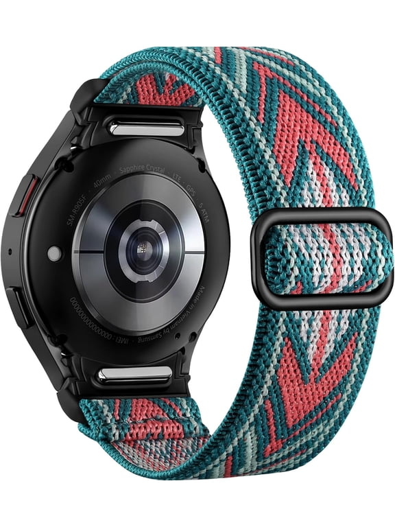 Elastic Bands Compatible with Samsung Galaxy Watch 7/FE/6/5/4 40m 44mm/6 Classic 43mm 47mm/5 Pro 45mm/4 Classic 42mm 46mm, 20mm One Click No Gap Nylon Stretchy Strap for Women Men, Green Arrow