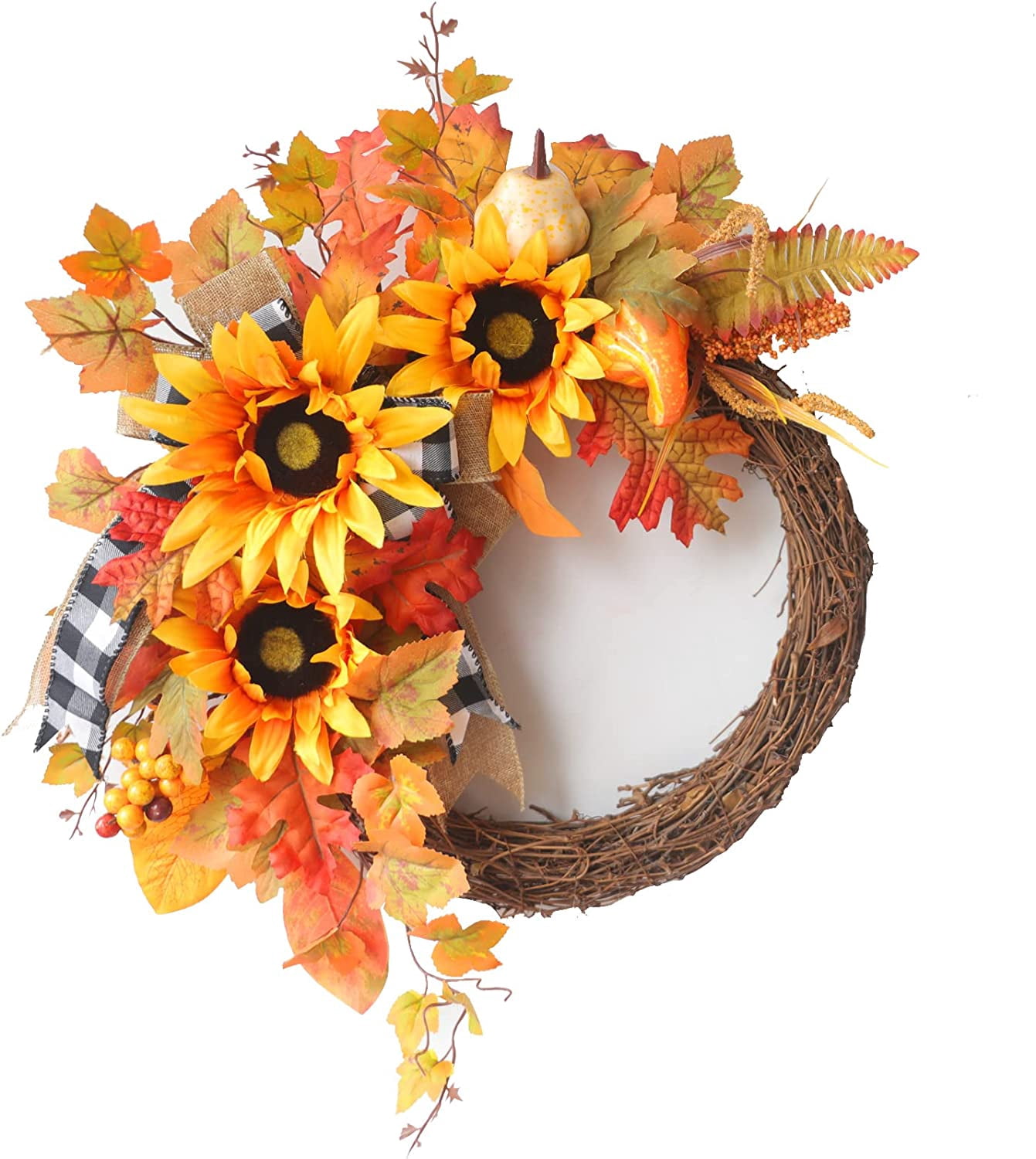 KOMI Fall Wreaths for Front Door Outside,20 Inch Fall Door Wreath with ...