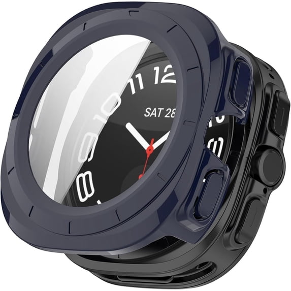 KOMI Fit for Samsung Galaxy Watch Ultra 47mm Case Cover, Scratch-Resistant Full Coverage Hard PC Protective Case &Tempered Glass Screen Protector Bumper for Samsung Galaxy Watch Ultra 47mm (Blue)