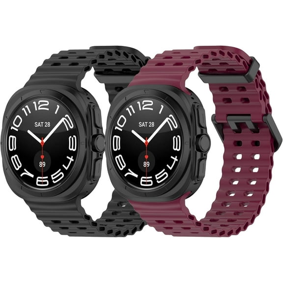 KOMI Fit for Samsung Galaxy Watch Ultra 47mm Watch Band Women Men, Adjustable Silicone Replacement Bands Straps Wristbands Bracelet Accessories Fit for Samsung Galaxy Watch Ultra 47mm Black Red