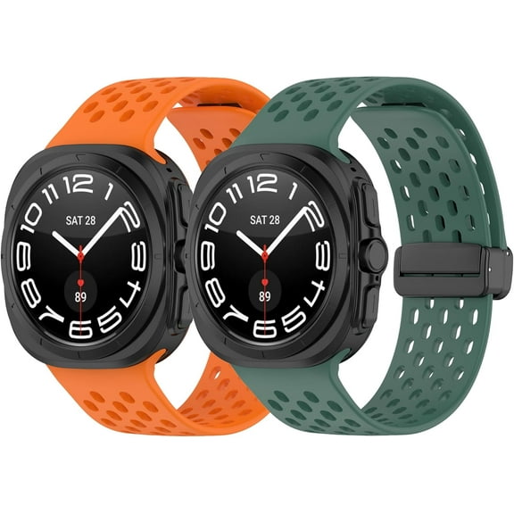 KOMI Fit for Samsung Galaxy watch Ultra 47mm Replacement Watch Bands Women Men, Adjustable Sport Soft Silicone Bands Straps Wristbands Bracelet Fit for Samsung Galaxy watch Ultra 47mm Orange Green
